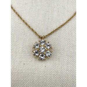 Vintage Monet Gold Tone Necklace Clear Rhinestone 19" Signed